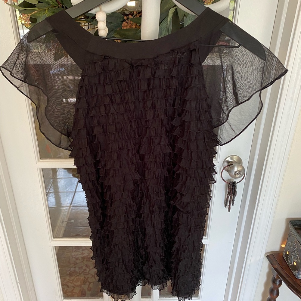 J.T.B Black Ruffle Top M - Picture 2 of 7